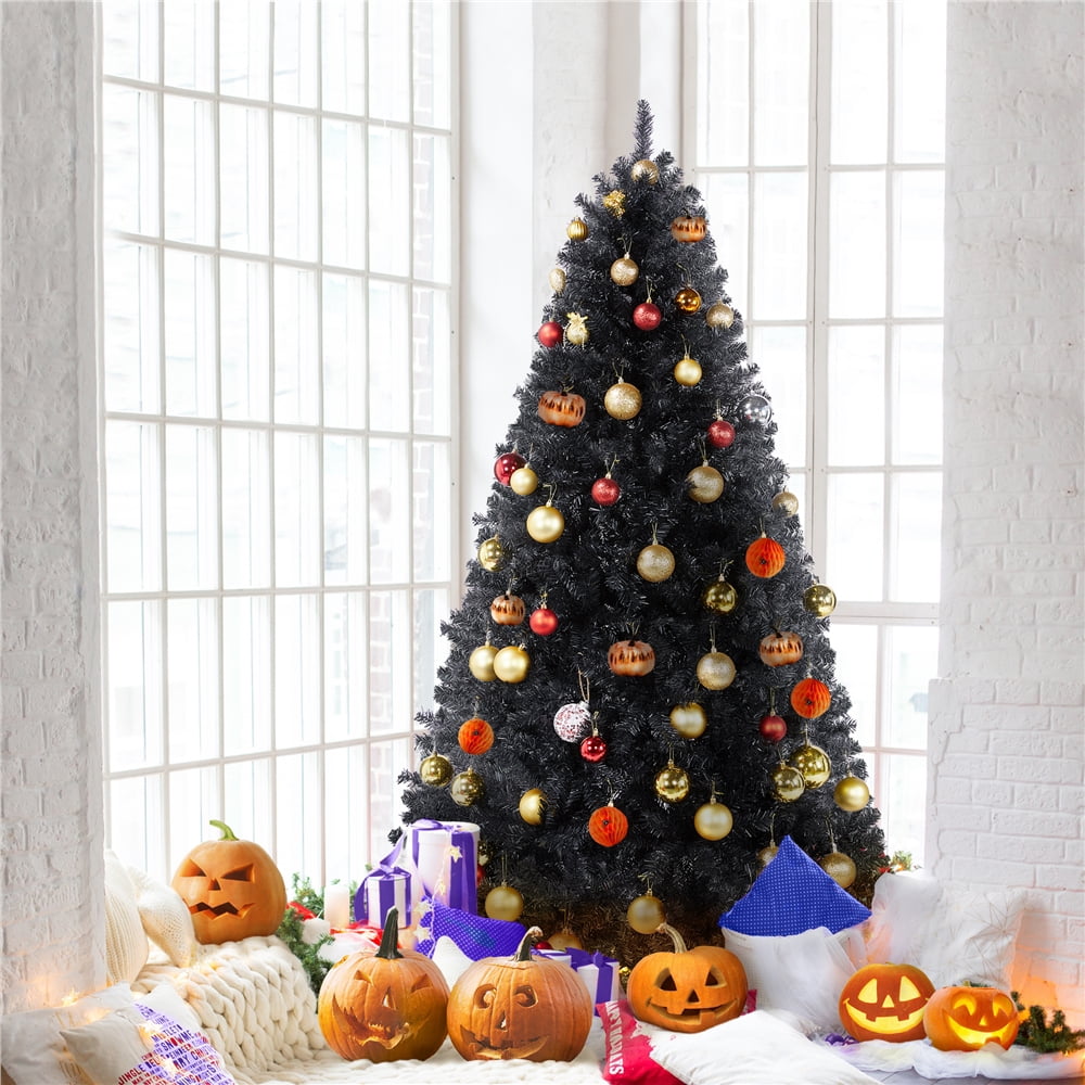 Renwick 6' Hinged Spruce Artificial Christmas Tree with Foldable Stand, Black