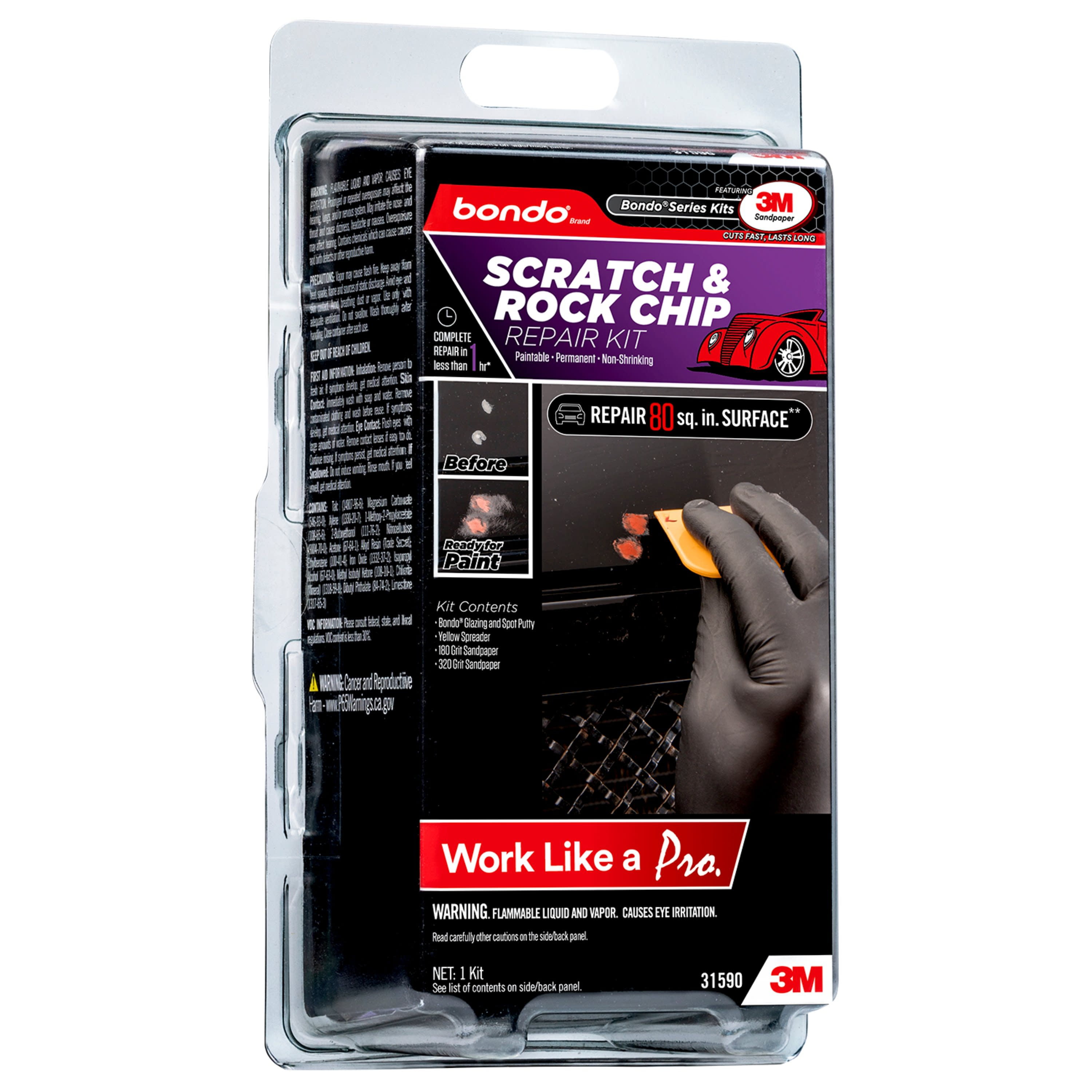 3M Bondo Scratch and Rock Chip Repair Kit, Repairs Autobody Damage, 2 Grits Included