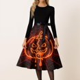 thumbnail image 4 of Halloween Costumes Long Sleeve Dresses for Women Party Vintage Pumpkin A Line Halloween Floral Printed Clothing Fluorescence Yellow L, 4 of 6