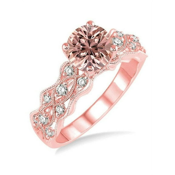 Perfect 1.50 Carat Round Morganite and Diamond Halo Engagement Ring in 14k Rose Gold morganite & diamond engagement ring