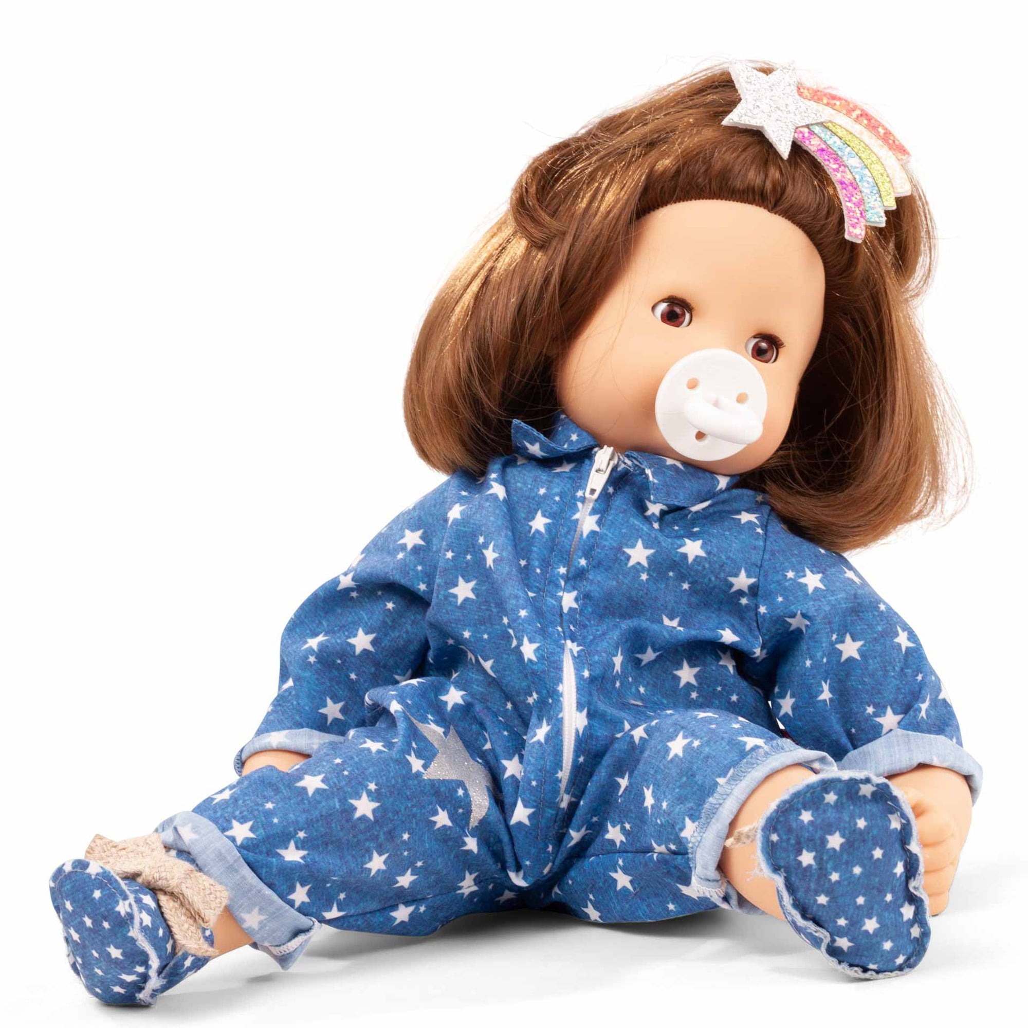 Gotz: Maxy Muffin: My Star - 16.5" Doll, Blue & White Star Denim Outfit, Glitter Bow Clip, Brown Hair, Sleepy Eyes, Pacifier, Collectible Toy, Kids 3+