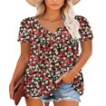 thumbnail image 1 of CHOK Hauts d'Été à Manches Courtes pour Femmes Tunique Décontractée Imprimée Florale Col en V Mignon T-Shirts Fluides Blouse, 1 of 6