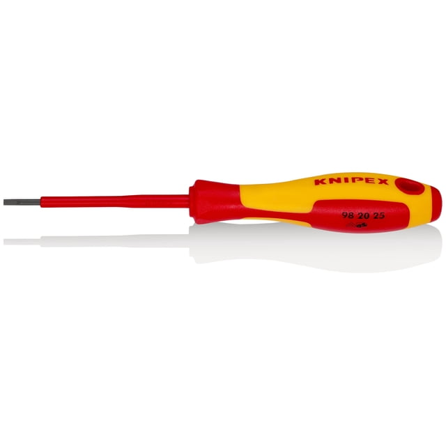 KNIPEX 98 20 25 Desarmador para tornillos con cabeza ranurada mango aislante en dos componentes, según norma VDE bruñido 177 mm