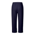 thumbnail image 4 of Ludearly Linen Pants for Women Beach Summer Plus Size Elastic Waist Straight Leg Crop Button Casual Trousers with Pockets, 4 of 5