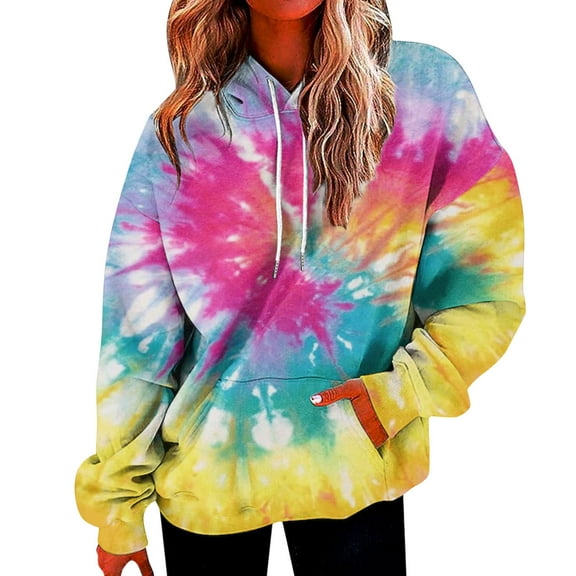 Women's Hoodies Oversized Fall Fashion Tie Dye Pullover Tops Drawstring Long Sleeve Loose Casual Pullover Sweatshirts