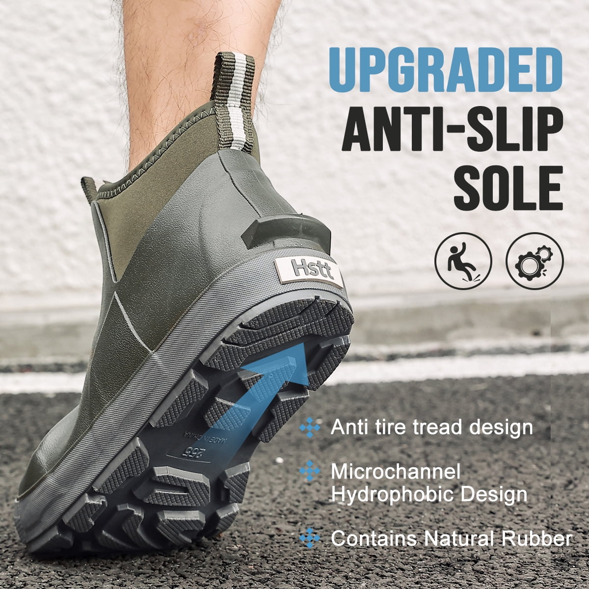 Lcamaw Men's Deck Boots, Waterproof Ankle Rain Boots with Anti-Slip Traction, Rubber Garden & Fishing Boots for Boating, Camping, Farming & Outdoor Work