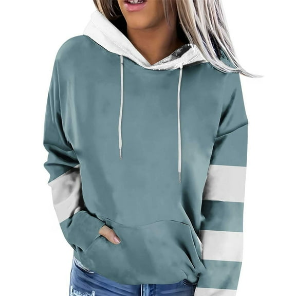 Xcmzpl Women's Hoodies Basic Color Block Hooded Sweatshirt Trendy Pullover Tops Dressy Casual Long Sleeve Shirts Fall Fashion