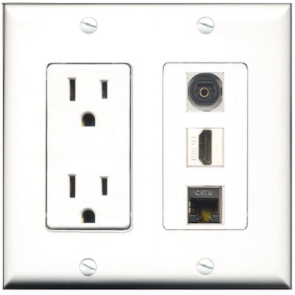 RiteAV - 15 Amp Power Outlet 1 Port HDMI 1 Port Shielded Cat6 Ethernet Ethernet 1 Port Toslink Decorative Wall Plate