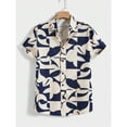 thumbnail image 4 of Camisa hawaiana con patrón irregular para hombre, empalme colorido, estampado 3D, mangas cortas, informal, para vacaciones, con solapa, camisas hawaianas, 4 of 4