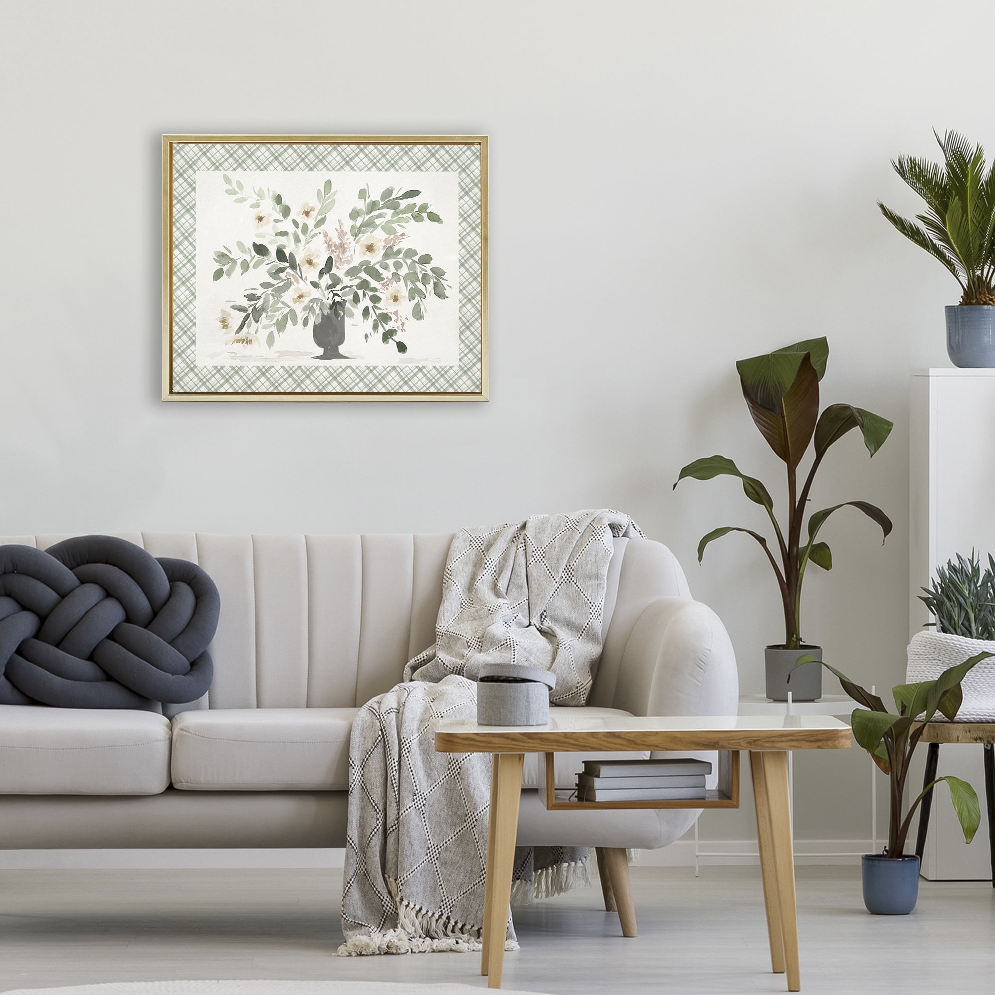 Stupell Industries Springtime Bouquet on Plaid Gold Framed Floater Canvas Wall Art, design by Lucille Price