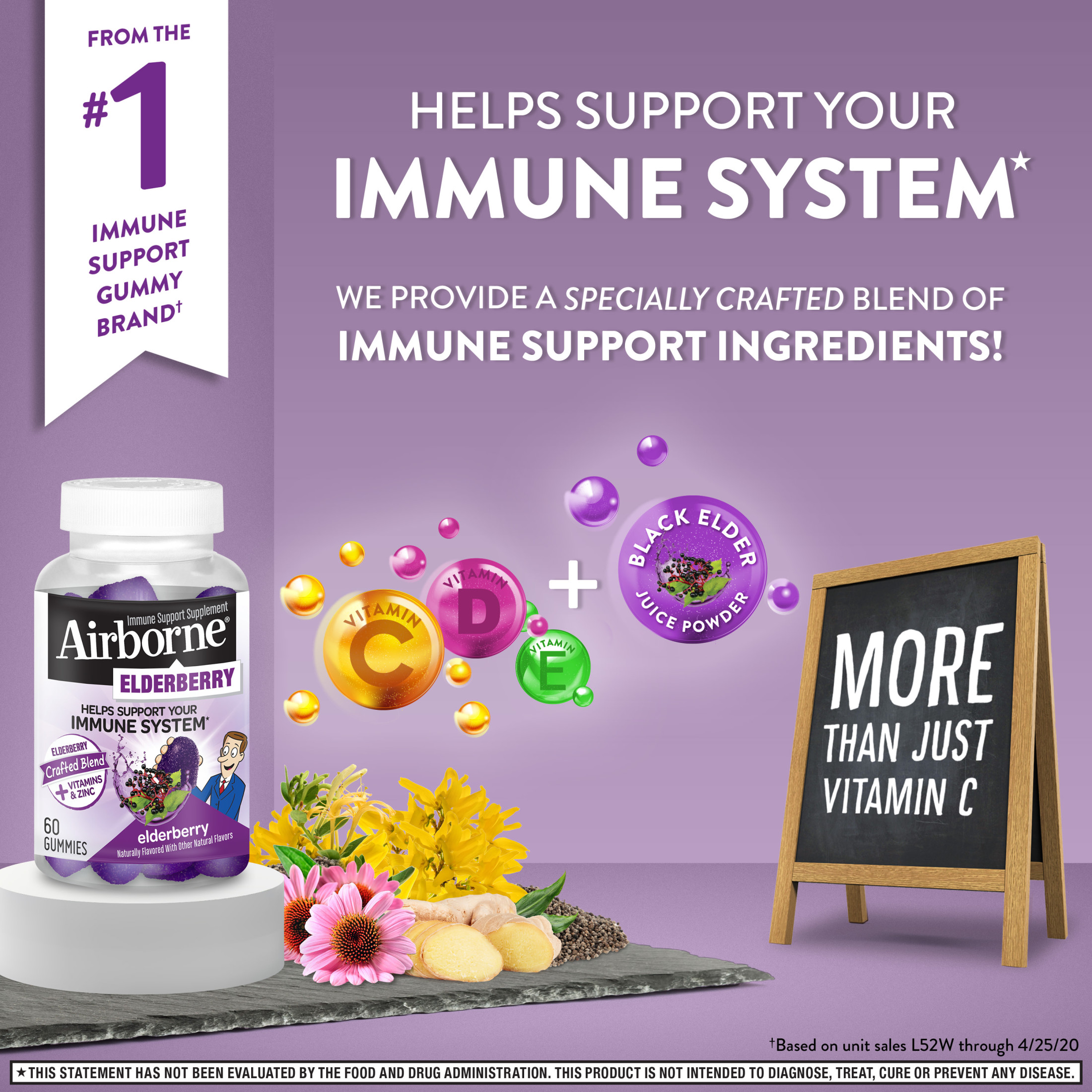 Airborne Vitamin C & Zinc Immune Support Gummies, Elderberry Flavor, 60 Count - image 5 of 11