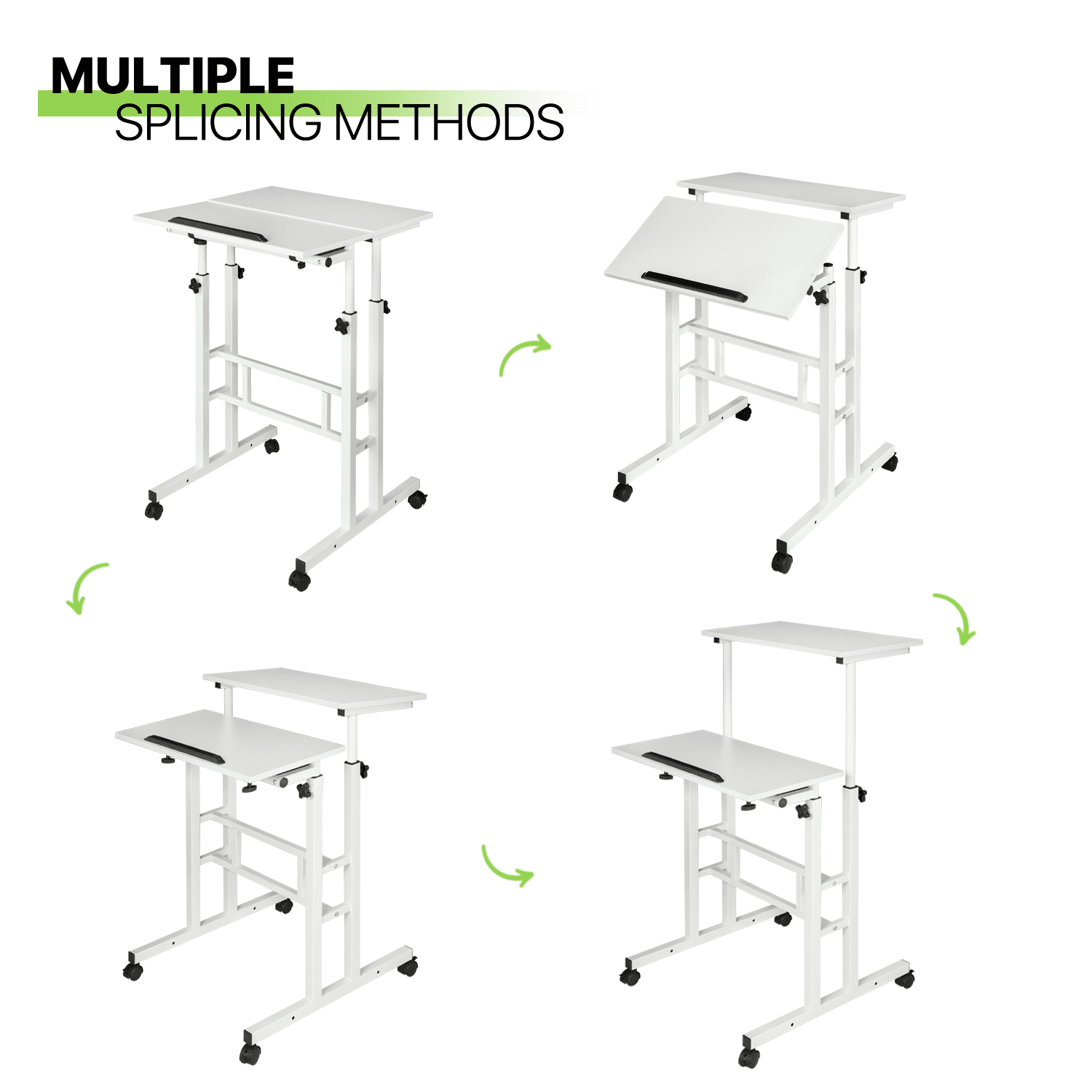 Magshion Lifting Computer Desk W/ Monitor Shelf, Adjustable Height Laptop Desk with Tilting Table for Standing or Sitting, White