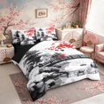 thumbnail image 2 of Manfei Traditional Red Lantern Pagoda Twin Bedding Sets for Teens, Japanese Bridge Bedding Comforter Set, Black White Red, Black Reversible7-Piece, 2 of 6