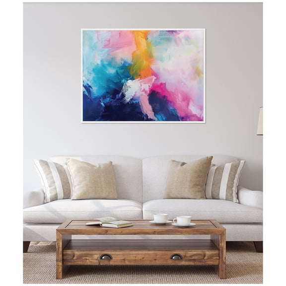 Kate and Laurel Bright Abstract I Framed Canvas Wall Art by Amy Lighthall 42 x 32 Sylvie White, Modern, Abstract Art for Wall Decor, Living Room, Bedroom