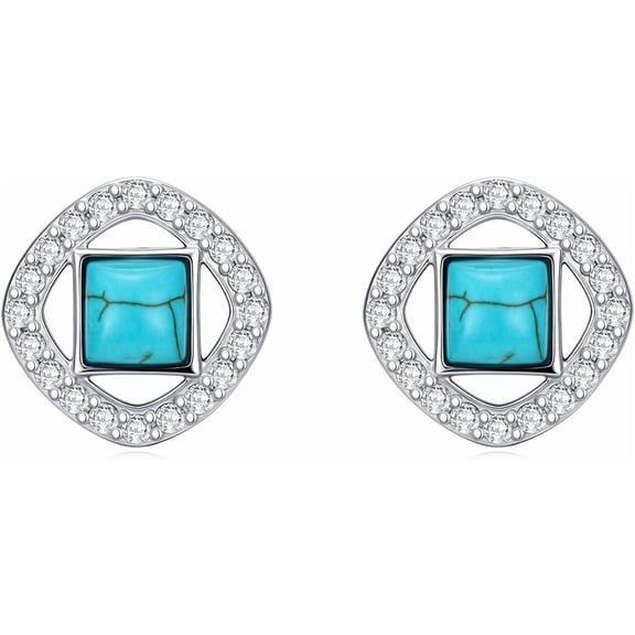 THOYAS Natural Turquoise Halo Stud Earrings for Women 925 Sterling Silver Post Earrings with Genuine Turquoise Jewelry Gifts