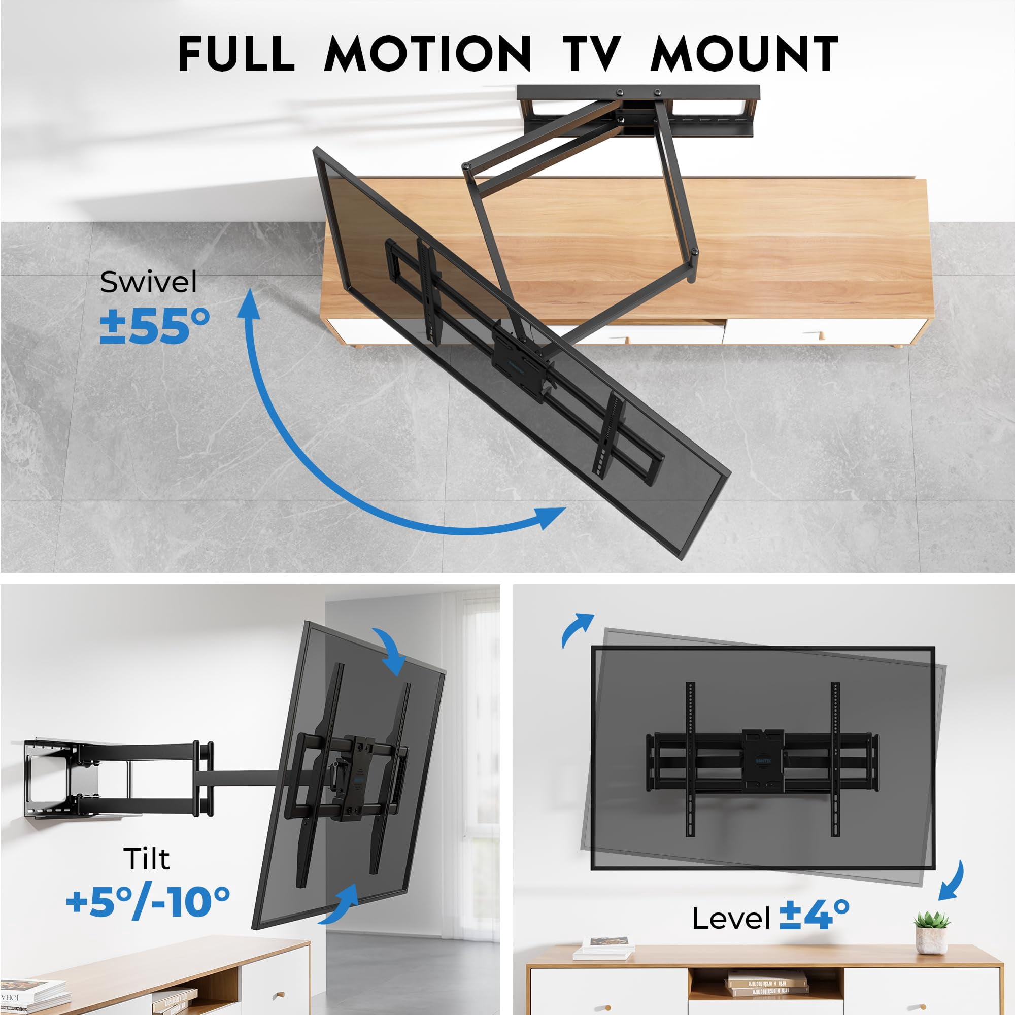 Heavy Duty TV Wall Mount with Extra Long Extendable Arm for 60–110 Inch TVs, Holds Up to 275lbs, Full Motion Bracket with Corner Swivel and Tilt, Max VESA 800x600mm, Fits 24"Studs, Wide Compatibility