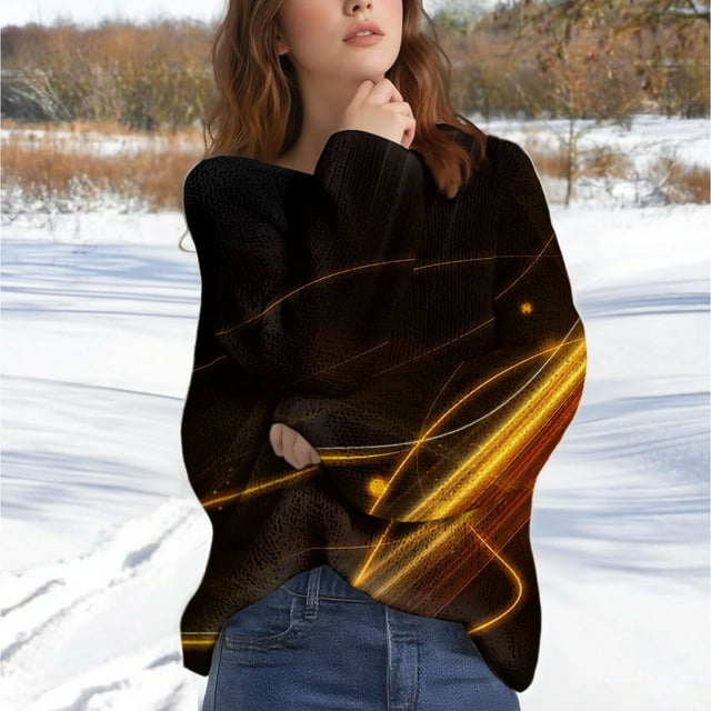 Chandail Décontracté Grande Taille pour Femmes, Tricot à Manches Longues Col Rond, Blouse Chaude d'Hiver