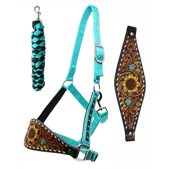 Challenger Horse Noseband Tack Bronc Leather HALTER Tiedown Lead Rope 280HR23