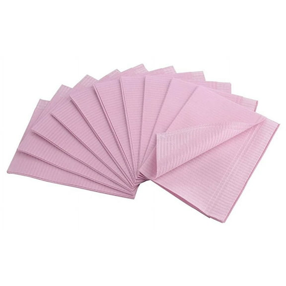 BRITEDENT PINK 13" X 18" Patient Towels - Bibs- Napkins 2 ply Tissue   1 ply Poly. (125 bib Package)