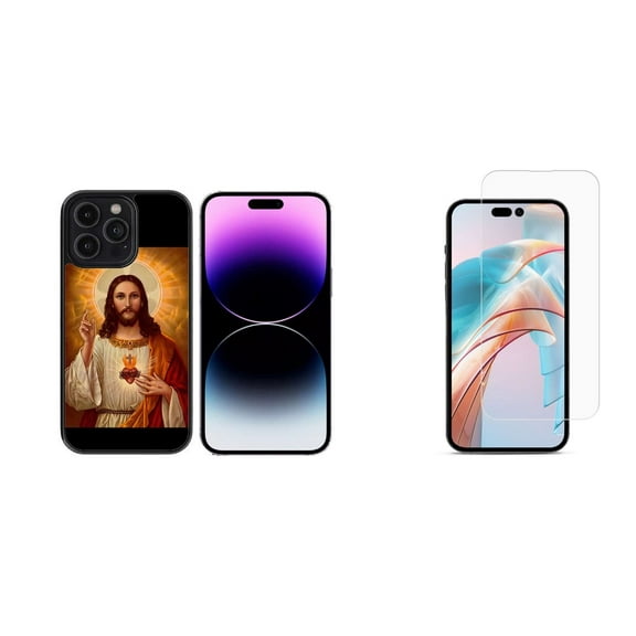 Bemz Phone Case for iPhone 15 Pro Max with Tempered Glass Screen Protector, Lightweight Shockproof Scratch Resistant UV Print Protective TPU Cover (Jesus Christ)