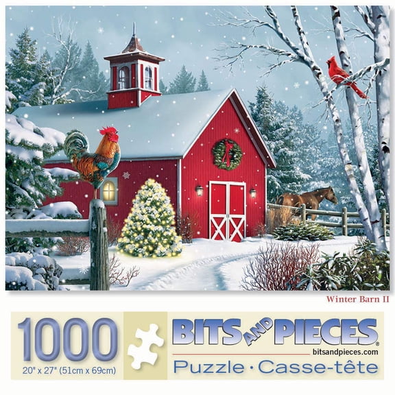 Bits and Pieces Jigsaw Puzzle Winter Barn Christmas by Alan Giana 1000 Piece 20" x 27"