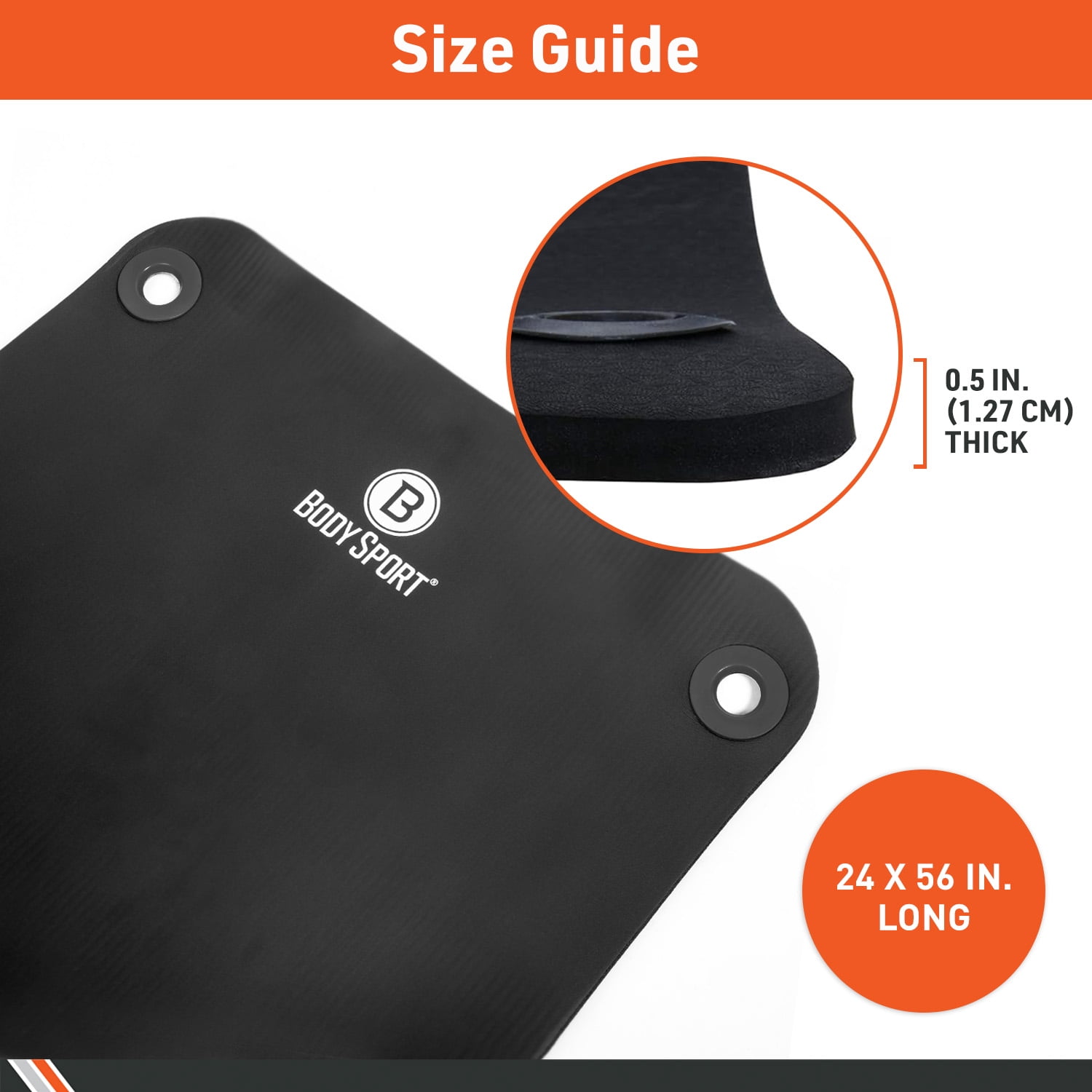 Body Sport TPE Exercise Mat, 56 in., Black – Neoprene Non-Slip Yoga Mat