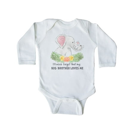 

Inktastic I ll Never Forget That My Big Brother Loves Me Cute Elephant Gift Baby Boy or Baby Girl Long Sleeve Bodysuit