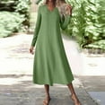 thumbnail image 4 of Dresses for Women Fall Plus Size V-Neck Solid Color Casual Pocket Long Dress(Green M), 4 of 8