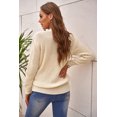 thumbnail image 1 of ABPHQTO Suéter de mujer con cuello en V cruzado beige con lazo lateral, 1 of 5