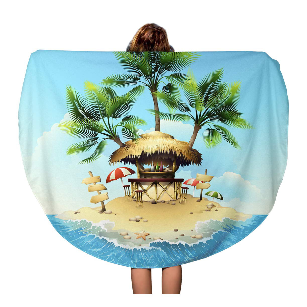 KDAGR 60 inch Round Beach Towel Blanket Yellow Beach Tropical Bungalow ...