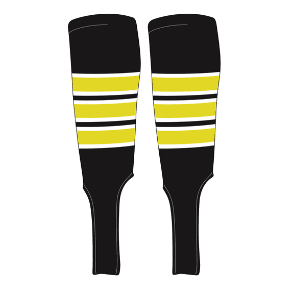 MK Socks Traditional Baseball Stirrups Pattern C-7 Black, White, Bright Yellow