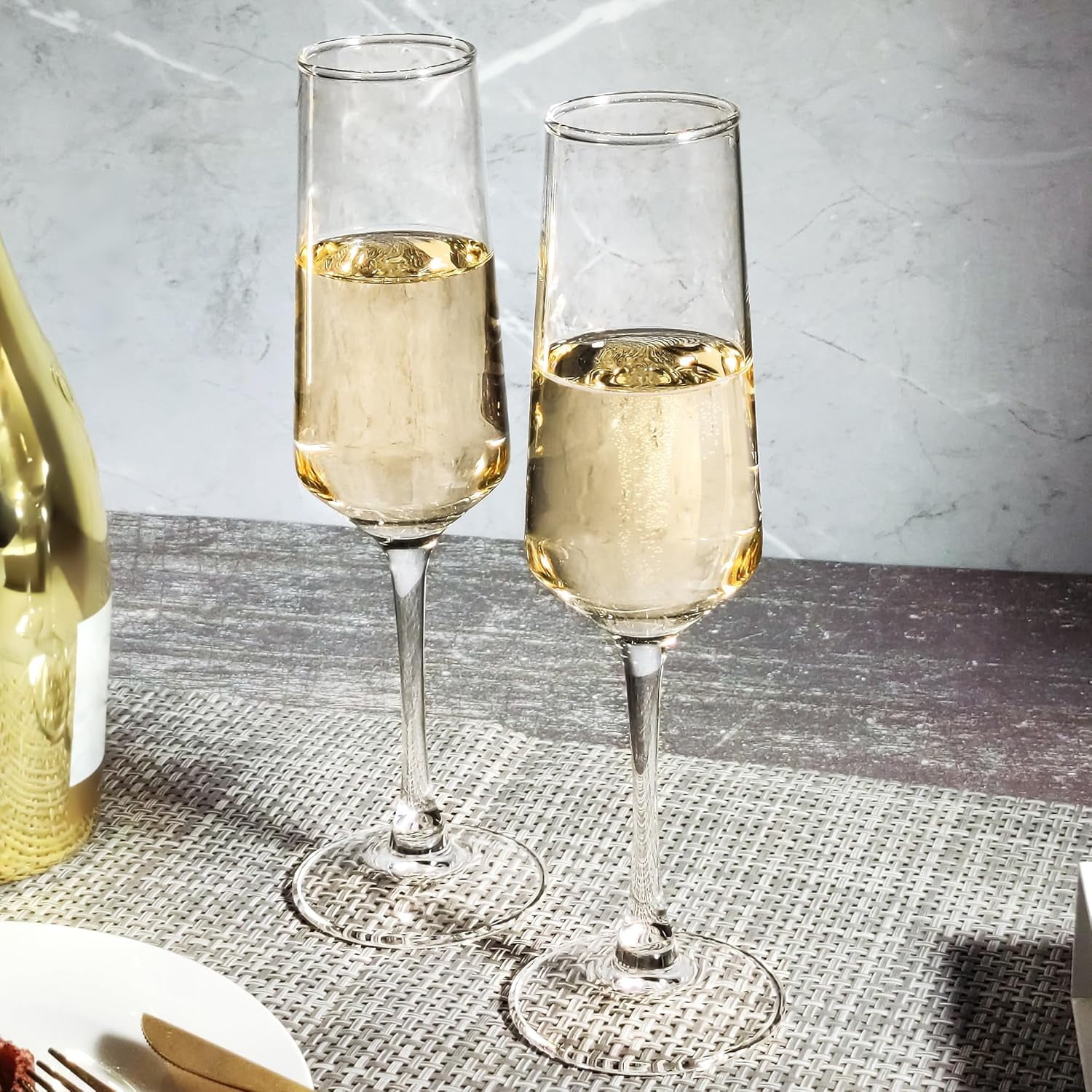 6 Oz Cylinder Champagne Flutes Set Of 12, Long Stemmed Crystal Clear Champagne Flute Glass Set, Sparkling Wine Glass for Home Party Wedding Anniversary Birthday Christmas