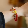 thumbnail image 3 of Pulsera de cornalina oriental hecha a mano para mujer, estilo retro literario, Mediano, Rojo -, 3 of 5