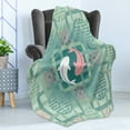 thumbnail image 4 of Japanese Soft Flannel Fleece Throw Blanket, Dolphin Couple on Geometrical Featured Round and Squared Backdrop Print, Cozy Plush for Indoor and Outdoor Use, 70" x 90", Green Pink, by Ambesonne, 4 of 5