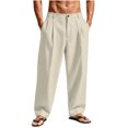 thumbnail image 2 of Men Pleated Wide‑Leg Linen Dress Pants, High Waist Loose Straight‑Cut Summer Trousers, Breathable Solid Color Casual Suit Pants, 2 of 6