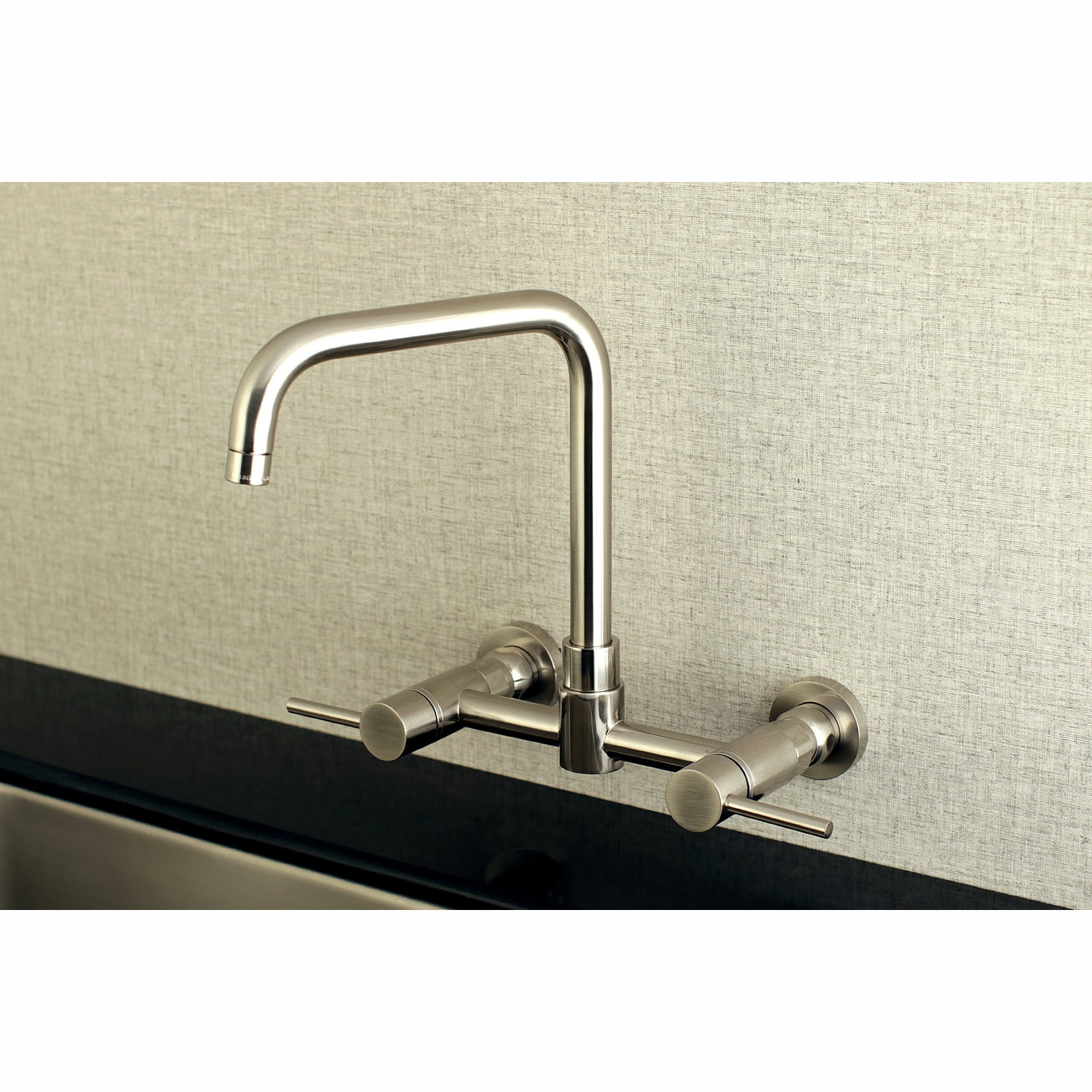 Kingston Brass Concord 8-Inch Centerset Wall Mount Kitchen Faucet, Brushed Nickel