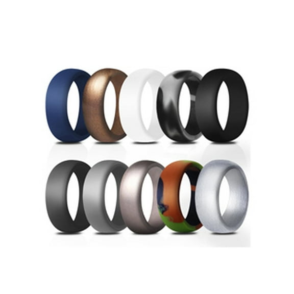 Avaner Silicone Wedding Ring for Men: 7 Pack 8.7mm Width Breathable Air Grooves Silicone Rubber Wedding Engagement Bands New Year Christmas Valentine's Day Gift, Size 7