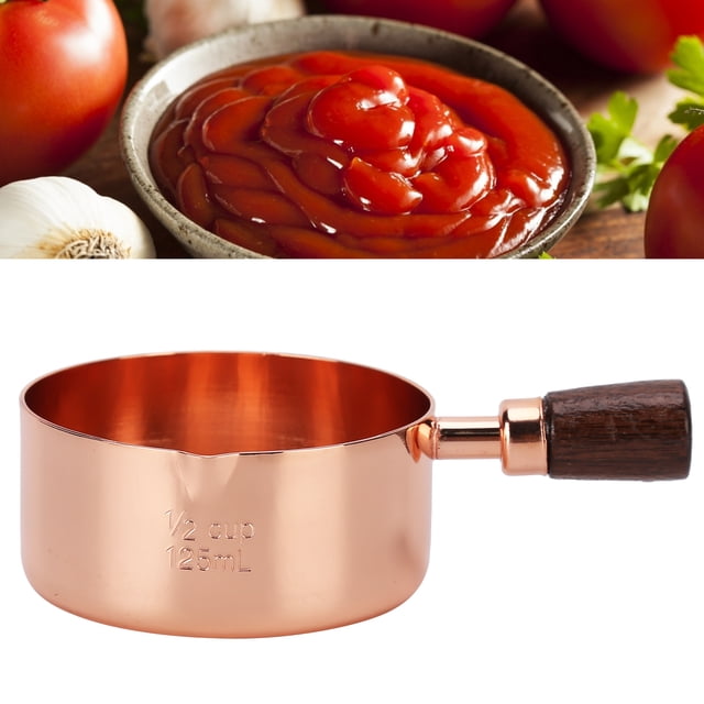Poêle à Sauce Or Rose Casserole à Sauce en Acier Inoxydable avec Poignée en Bois, Multifonctionnelle pour Condiments, Assaisonnements et Plus