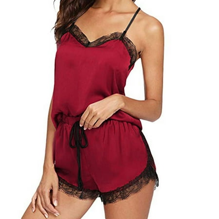 

Gyouwnll Sleepwear For Womens Pajamas For Women Nightgowns For Women Sleepwear Sleeveless Strap Nightwear Lace Trim Satin Cami Top Pajama Sets