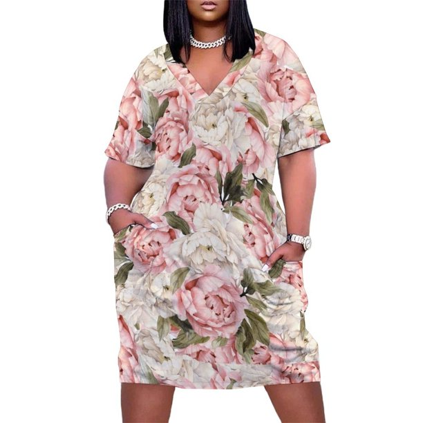 Hermoso vestido con estampado de peonías, hermosas bufandas, mantas, estuches para teléfono, vestido holgado con bolsillos.