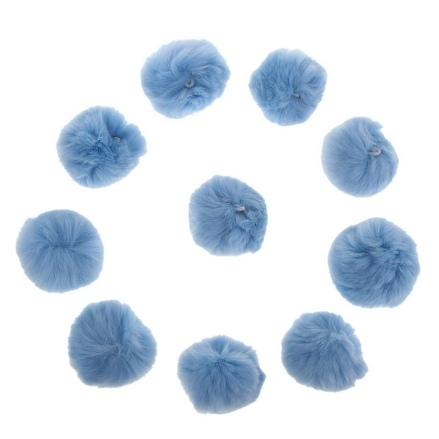 10 piezas DIY bola de pompones de piel sintética con pequeño pompón esponjoso de lazo elástico para tejer sombreros zapatos bufandas bolsa Accesorios 天 蓝色 Soledad Pompones de piel sintética