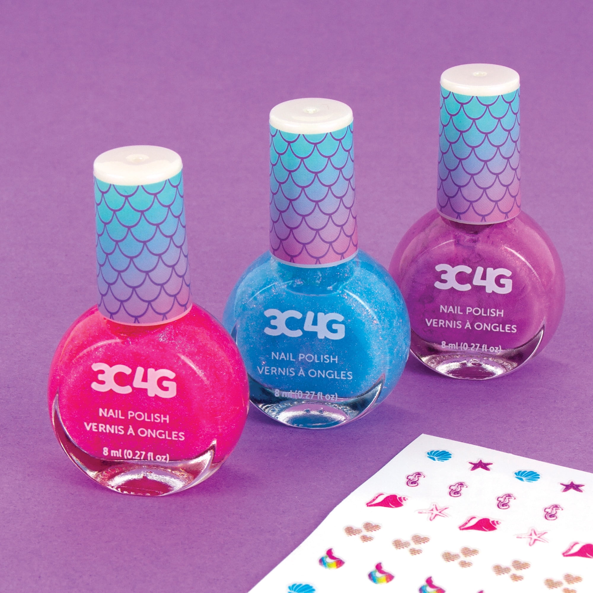 Three Cheers For Girls: Mermaid Shimmer Trio Nail Polish Set - 3 Bottles W/ Nail Stickers, Make It Real, Tweens & Girls, Non-Toxic Long-Lasting Polish, Bright Pink, Purple & Blue Shades, Ages 8+