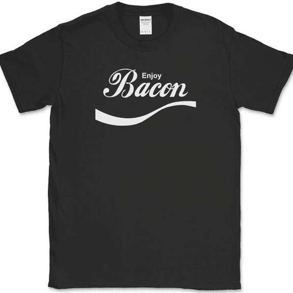 ENJOY BACON T-Shirt Funny Pork BBQ Grilling Meat Humor Text Tee - Black, S