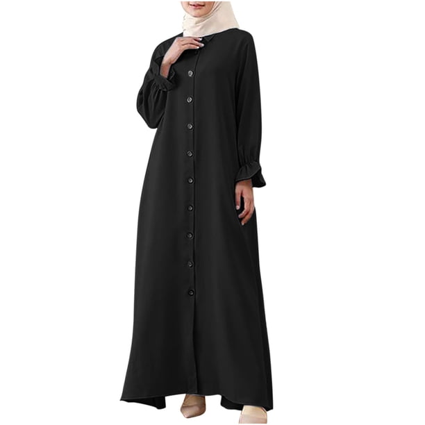 Vestido Largo Hasta El Tobillo Liso de Manga Larga Con Cuello Vuelto Para Mujer Odeerbi ODB116870