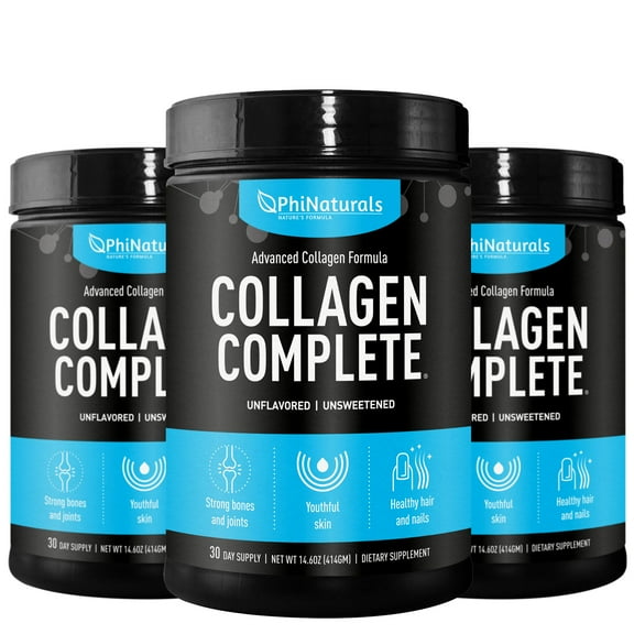 Collagen Complete Hydrolyzed Protein Powder (Pack of 3) [Unflavored] by Phi Naturals