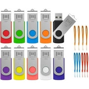 Flash Drive 16GB 10 Pack Multicolor with Lanyards USB 2.0 16 GB Bulk Thumb Drive Memory Stick Swivel Jump Drive