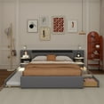 thumbnail image 3 of Queen Size Upholstered Platform Bed with Reading Lights, Drawers, Trundle and Shelves, Gray, 3 of 20
