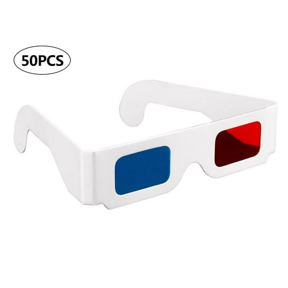 50Pcs 3D Cardboard Glasses Red & Cyan Anaglyph White Card Glasses for 3D Viewing