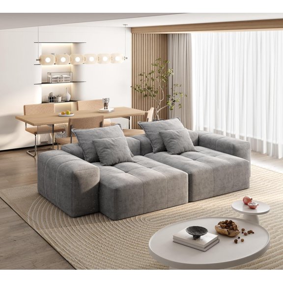 113.39" Oversized Modular Loveseat Sectional Couch, Comfy Sparkling Chenille Deep Seat Sofa with Ottoman, Modern DIY Combination Tufted Sofa Couches for Living Room, No Assembly Required Gray