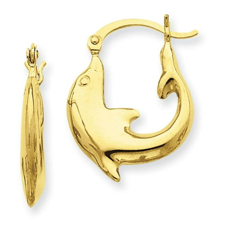 gold dolphin earrings hoop 14kt polished yellow